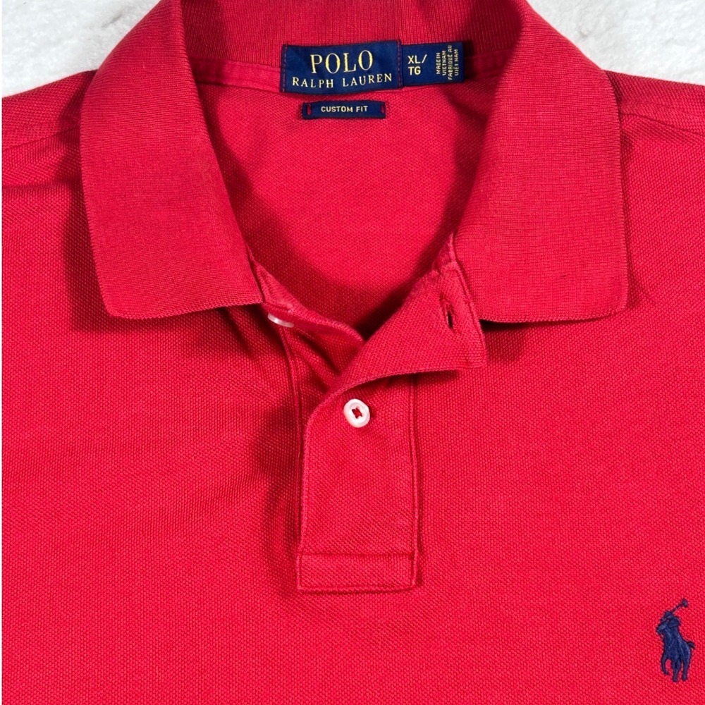 Polo Ralph Lauren Mens XL Custom Fit Short Sleeve Pique Polo Shirt Red Navy Pony